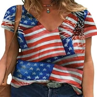 Ženska majica za zastavu Ispis ljetnih vrhova V izrez majica Dame casual tee yeewerywer tunički bluza
