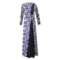 Bazyrey Women V-izrez Dužina lakta cvjetna maxi haljina ženska modna dubai arapska tiska islamske duge