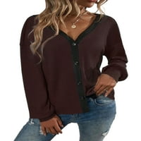 Calzi patchwork majica za žene otvorena prednja pulover casual labav majica dugih rukava boja blok tops