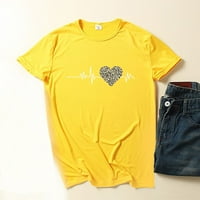 Ženski vrhovi Ženski leopard Print Love Okrugli izrez Multi-boja majica s kratkim rukavima Yellow S