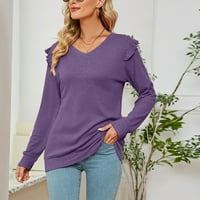 Radne košulje za žene Jesen Čvrsti ruffles Duge ruffles duhovito majica V-izrez Purple XL