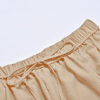 Žene ležerne i udobne čvrste boje elastični struk naleted visokih struka širokih pantalona za noge Beige