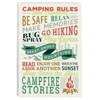Velike dimljene planine, pravila kampiranja, tipografija