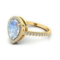Blue Fire Rainbow Moonstone, dijamantski zaručnički prsten, ručno rađeni nakit, juni pijance za vjenčani