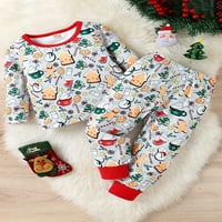 Toddler Baby Božićna odjeća, crtani vrhovi s dugim rukavima + elastične gaće za hlače elastične struke