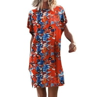 Žene ljeto majica s kratkim rukavima od tiskane haljine Ležerne prilike na plaži Mini haljina tunika