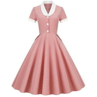 DXHMONEYH Ženske kratki rukav Vintage haljina 1950-ih Vjenčani koktel Line Midi Gown Cape ovratnik Retro