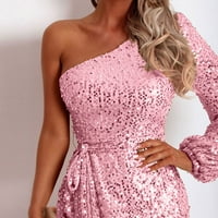 ManXivoo ženske haljine žene jedna ramena bez rukava mini haljina dužina podijeljena modna haljina sekfica haljina za zabavu ružičasta