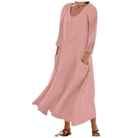 Ženska modna casual puni pamučna posteljina rukav pamučni posteljina ružičasta xxl