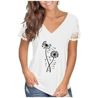 Njoeus Ljetni vrhovi T majice za žene kratki rukav Ženski ljetni V-izrez Leptir tiskani vrhovi T-majice