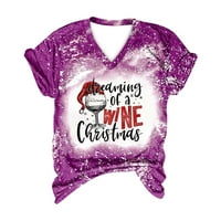 Rollbacks ženske božićne majice smiješno slatko xmas bleach grafički odmor V izrez kratkih rukava majice