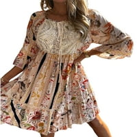 Bomotoo Womens Ljetna haljina Zvorna rukava s kvadratnom vratom Mini haljina čipka cvjetni ispis labavi fit kratka cvjetna haljina sa plivanjem