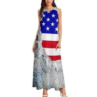 Ženska zastava Print haljine bez rukava V-izrez V-izrez Večernji džep prsluk Dress Sivi XXL