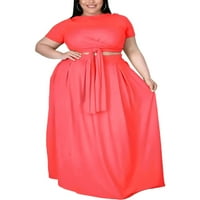 GLONME DAMIES Outfits Skraćeno rukav sukte za suknje Crew Crt Maxi suknje za suknje za žene Prevelike ljuljačke Plus veličina ružičasta 4xl