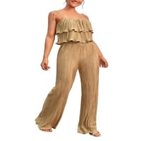 Jamlynbo ženske hlače postavljene ruffles kamisoleske rezervoar naljepnice nazive široke noge visoke