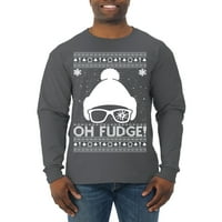Divlji Bobby, Oh Fudge Funny Movie Meme Ugly Božićni džemper Muška majica dugih rukava, drveni ugljen, veliki
