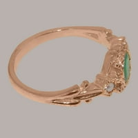 Britanski izrađeni 14k Rose Gold Prirodni smaragdni i kultivirani biserni prsten od ženskog trilog -