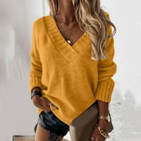 Duks pulover za žene Jesen i zimski dugi rukav V poliester čvrsti pulover Dukseri Yellow XL