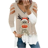 Fesfesfes ženski modni kratki rukav V-izrez na vratu Zipper Božićni ispis bluza za bluzu