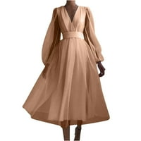 Jesenske haljine za žene ženski V-izrez visok struk elastična boja vjenčanica dugačka suknja struka