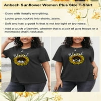 ANBECH BLESED MAMA Suncokret plus majice za žene Grafički suncokret Print prevelike majice kratkih rukava