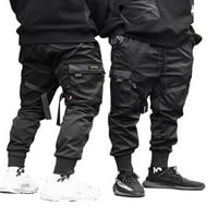 Nokiwiqis Men Black Cargo Pant Multi džepovi Loose Duksevi, Konusne pantalone