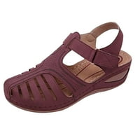 QucoQPE ženske sandale za klinove meke kože Vintage protiv klizanja Sandale Ležerne prilike ravne nude izdubljene cipele Comfy Roman Beach Sandale za sportove na otvorenom