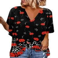 Avamo Žene Ležerne prilike za bluze Tunic Floral V izrez Boho Košulje Kratki rukav Ljetni plažni vrhovi