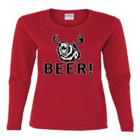Medvjed piva jelena sa jelenim rogovima Ljubitelj životinja Ženska grafička majica s dugim rukavima,