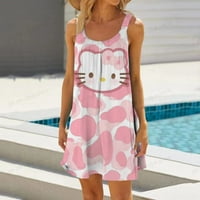 Vintage haljine za žene Ljeto Ležerne prilike Seksi bez rukava Hello Kitty Print Haljina za žene Plaža