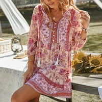 Ljetne haljine za žene Maxi Petite V izrez čipkani gumb Bohemian Resort Style Stil Short rukavi Ljetne