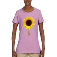 Suncokret Christian Faith Cross Inspiration Christian Ženska grafička majica, svijetlo ružičasta, X-velika