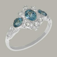 Britanci napravili tradicionalni bijeli zlatni prsten sa prirodnim plavim Topaz & Diamond Womens Promise Ring - Veličine Opcije - Veličina 4,25