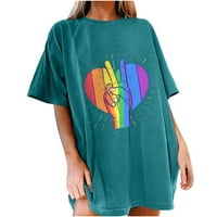 Valentinene majice za žene vole srce Print kratkih rukava na vrhu okruglog vrata Ležerne prilike sa labavim plusom majica