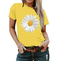 WHLBF Žene TOS Clearence Women plus veličina kratkih rukava cvjetni ispisani suncokret o-vrat The Majica