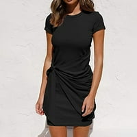 Ljetne haljine za žene kratki rukav mini casual solid omotače daturnu haljinu Crta Crna XL