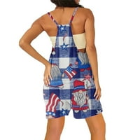 MLQIDK Womens Overseless Američke zastave Kratki skokovi pamučne posteljine kratki kombinezoni Ležerne ljetne kratke hlače s džepovima