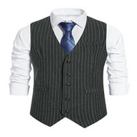 Muški odijelo prsluci bez rukava vest V izrez prsluk muškarci vintage odjeća formalno tamno siva s