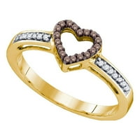 10k žuto zlato okruglo smeđe dijamantski prsten za srce CTTW