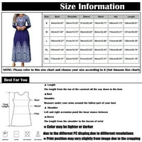 Haljine za žene Seksi visoki struk ženski dugi rukav V-izrez A-line ispisana plaža ljetna haljina plava