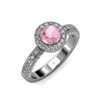 Pink Tourmaline i dijamant Milgrain Radni prsten za angažman halo 1. CT TW u 14k bijelo zlato .Size