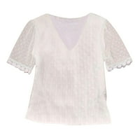 Ljetna tunika Ležerna elegantna košulja za spajanje čipke V-izrez Tops Žene T-majice Labavi učvršćuju čvrste boje kratkih rukava bijeli xxl
