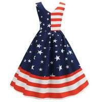 Puawkoer žene Vintage bez rukava V izrez Američka zastava Štampanje večernje zabave Swing haljina kratke