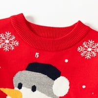 GUBOTARE dječački pulover džemper crtani snjegović ispisuje džemper dugi rukav topli pleteni pleteni pleteni pleteni vrhovi, crvene 4 godine