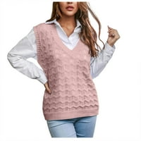 Huaai džemper prsluk za žene ženske pletene duge rukave duks ubod izgubljeni pulover zimski džemper prsluk obrezan džemper ružičasti m