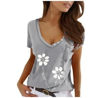 Ženske košulje Žene Ležerne prilike tiskane tipke s kratkim rukavima V-izrez Top bluza Majica Grey M