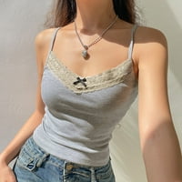 Žene Y2K luk pletene usjeve vrh čipke V izrez kratki vest harajuku majica bez rukava