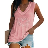 Ženski vrhovi grafički grafički otisci bez rukava casual ženska modna V-izrez Tshirts Pink XL