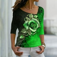 Ženska cvjetna majica u boji grafički s dugim rukavima Tisak V-izrez Osnovni vrhovi Dressy Trendy Plus