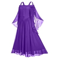 Lolmot Plus size gotičke haljine za žene hladno rame Leptir rukava Vintage haljina čipkasta kalloween Solid color spajanje elegantne haljine
